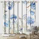AWERT Floral Printed Blackout Curtains 63 Inches Long 2 Panels Blue Flowers Blossom Hydrangea Butterflies Romantic Window Treatments for Bedroom Living Room Thermal Insulating, Each Size 42x63 Inches