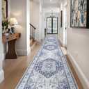 Washable 2.6x16 Hallway Runner Rug - Extra Long Non Slip Vintage Runner Rugs for Kitchen Stain Resistant Indoor Floor Mat Waterproof Carpet for Living Room Entryway Navy/Blue