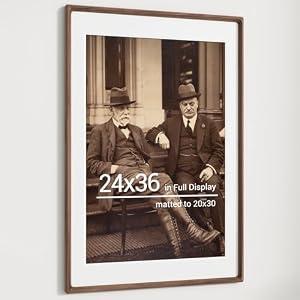 Heimlove 24x36 Picture Frames Natural Walnut, Original Wood Hand Make Crafted Poster Frame with Mat to 20x30 Graduation Picture Display, Family Picture, Wedding Picture, Photo, Document Wall Decoration