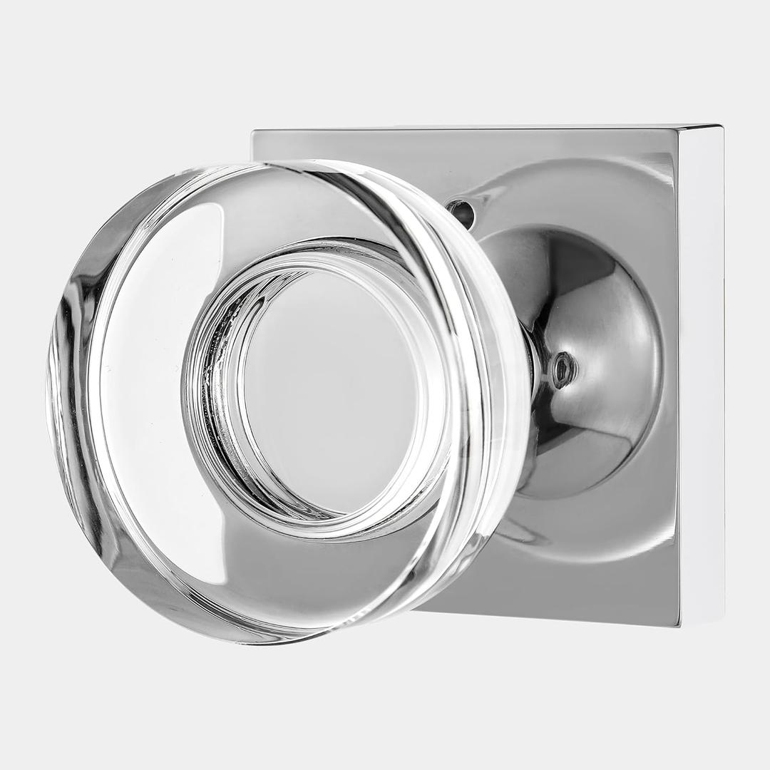 Polished Chrome Door Knobs Interior, Privacy Crystal Glass Door Knobs with Lock for Bathroom Bedroom
