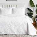Hansleep White Quilt King Size - Damask Ultrasonic All Season Bedspread King, Soft Lightweight Coverlet Bedding Set, 3 Piece (1 Quilt, 2 Pillow Shams)