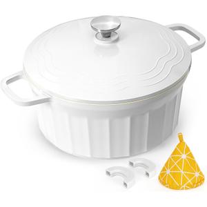 Dutch Oven Pot with Lid, 6.5 Quart Enameled Cast Aluminum Non-Stick Lightweight Pot for Braising, Baking and More, Oven Safe up to 446 F, Works on All Stovetops