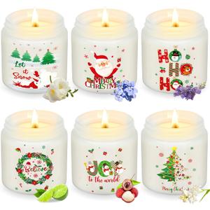 Heigble 6 Pcs Christmas Scented Candle Gift Set Bulk 3.5 oz Palm Wax Jar Candles for Home Xmas Holiday Winter Merry Christmas Cute Small Gift Stocking Stuffers for Women Men, 6 Scents