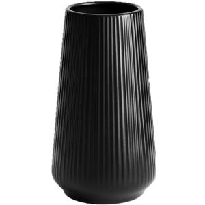Luxury Black Ceramic Vase, Modern Ribbed Fluted Design, Flower Vase for Home Decor, Small Cute Vase for Pampas Grass, Living Room, Dining Table, Farmhouse, Office Decor, Bedroom, Table, Kitchen Shelf (Medium 7.2 Inches)
