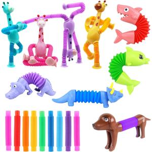 Kryfa Telescopic Pop Tube Giraffe Toys, Road Trip Activities for Kids, Airplane Toys for Toddlers 3-5, Toddler Car Activities (18 PCS)