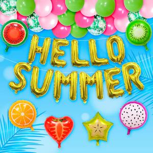 Hello Summer Party Decorations Hello Summer Banner Hello Summer Decorations Beach Party Decor Pool Party Decor Banner Hello Summer Balloons Tropical Luau Summer Decorations Supplies For Office Indoor
