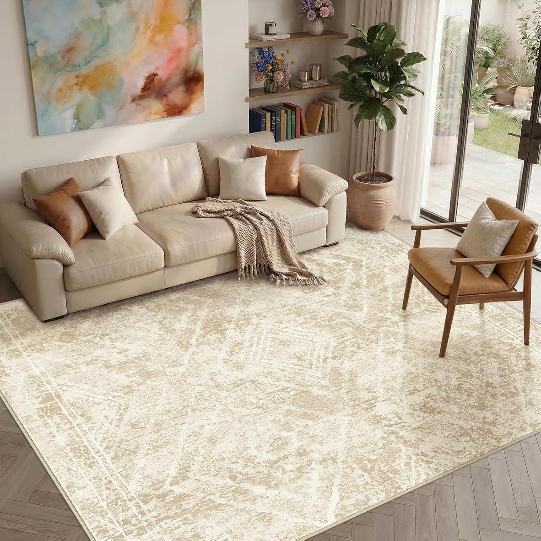 BESTSWEETIE Area Rug 5x7 Rug Machine Washable Non-Slip Low Pile Print Pattern Western Rug for Living Room Bedroom Entryway Tribal Series-Beige/Lightbrown