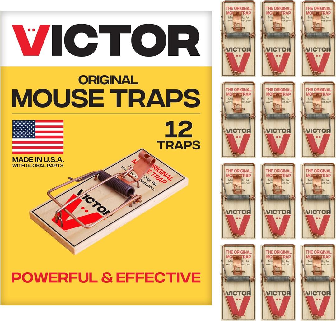 Victor Mouse Traps M15012, Metal Pedal, Sustainably Sourced FSC Wood, Wooden Mouse Traps  Pack of 12