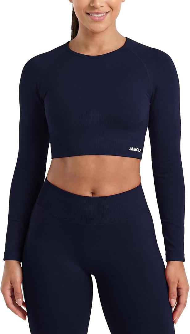 AUROLA Serpent Snake Long Sleeve Shirts for Women, Seamless Workout Crop Tops Crew Neck Cropped T Shirt Athletic Yoga Medium