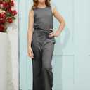 Girls Casual Jumpsuit Kids Fashion Sleeveless Elastic Waist Wide Leg Pants Rompers One Piece Outfits (9-10 Years, Dark Grey)