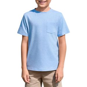 Haloumoning Boys T Shirts Kids Short Sleeve Pocket Shirt Crewneck Summer Basic Tee Tops 5-14 Years (9-10 Years, Blue)