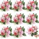 Zeyune 8 Pcs 13.4 Inch Artificial Flowers Bouquet Fake Silk Flowers Faux Bouquet Hydrangea Bouquets for Mother's Day Wedding Birthday Table Centerpieces Home Office Decoration(Bean Paste Pink,Rose)