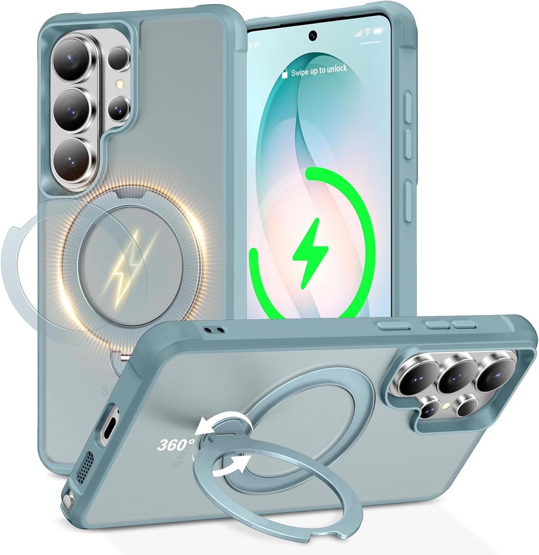 PIXIU 360Spin Magnetic Stand for Samsung Galaxy S26 Ultra Case with Invisible Kickstand Rotatable,[Fit for Magsafe] Slim Cute Matte Translucent Military Grade Shockproof Phone Cover-Teal