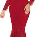 LALAGEN Women's Floral Lace Long Sleeve Off Shoulder Wedding Mermaid Dress (Medium, Red)