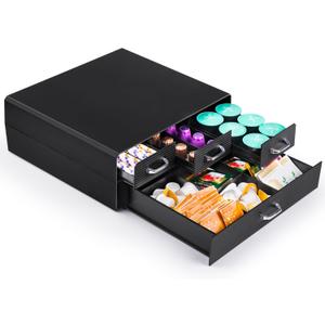 SZQINJI Coffee Pod Organizer 72/96 Pods Coffee Capsule Holder 2-Tier Coffee Pod Storage 4-Drawer Compact, Compatible with Keurig K-cup & Nespresso Capsule