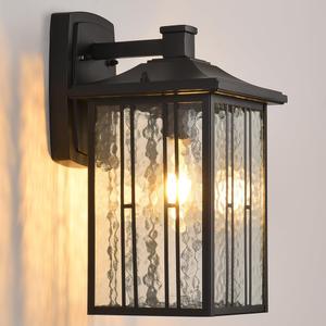 Outdoor Porch Light Fixtures, Black Wall Sconce Exterior Light, Large Front Ddoor Sconce Lights, Water Glass Outdoor Wall Lantern for Porch Garage House, 15H
