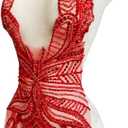 Handmade red Rhinestones Bodice lace Applique Hand Sewing Beaded Sequins Trim Patches for Dress Clothes Skirts Multiple Design Styles Accessories (T)