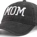 Vintage Washed “MOM” Baseball Cap - Adjustable Embroidered Cotton Dad Hat for Women, Birthday Present for Mom Black