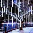FUNPENY Meteor Shower Rain Lights, 288 LED Icicle Snow Falling Christmas Lights, Xmas Tree Holiday Decoration, White