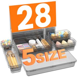 Military Grade Drawer Organizer,  Clear Makeup organizer, Holds 177 Items Bathroom Organizers and Storage, Plastic Desk Organizer Divider, Organizer Bins for Office Vanity A-LUGEI