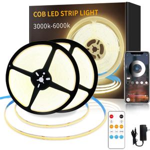 COB LED Strip Lights 100ft,3000K DC 24V Dimmable Warm White Flexible LED Rope Lights for Bedroom, with Remote and app Control LED Lights Strip for Living Room, Shelf, Cabinet