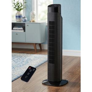 Uthfy 31 Inch Tower Fan for Bedroom, 120 Oscillating Quiet Standing Bladeless Fan With Remote, 7.5H Timer, 3 Speeds, 3 Modes, for Room, Dorm, Office, Black, 9.7 x 9.7 x 30.8 inches