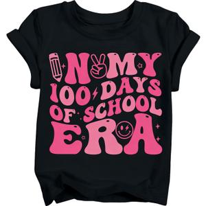 100 Days of School Shirt for Boys Girls Kids Happy 100th Day T-Shirt Toddler Celebration Graphic Top 2026 (3T-10T) (Black)