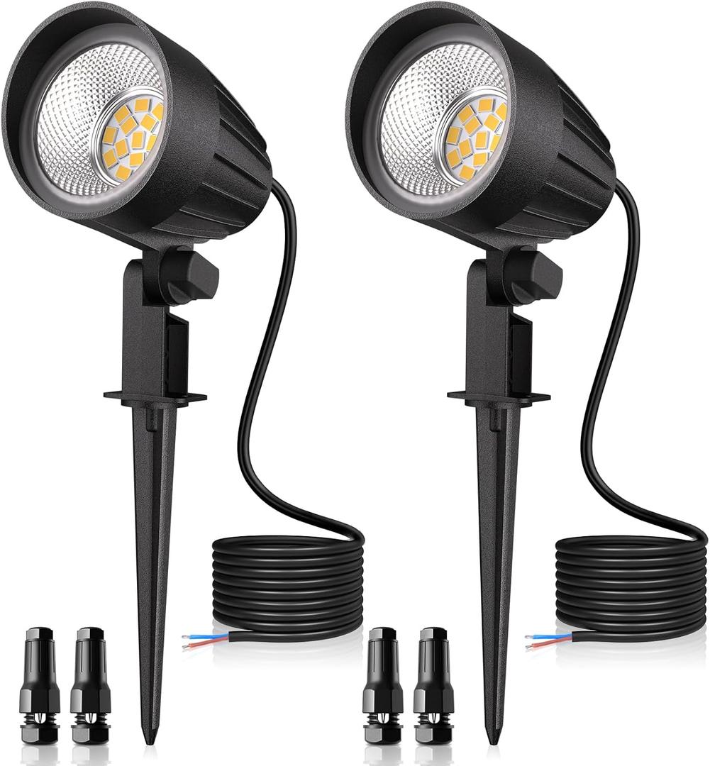 MEIKEE 7W 800LM Low Voltage Landscape Lighting, 12V 24V 2700K Warm White LED Landscape Lights IP66 Waterproof Outdoor Spot Lights for Garden Pathway Wall Tree Fence 2-Pack