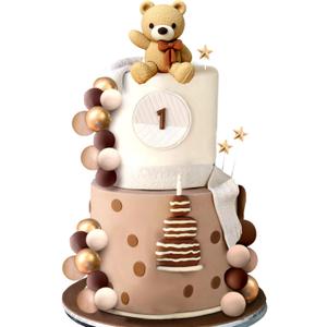 JeVenis Brown Bear Cake Decoration Beige Brown Balls Cake Topper Boho Bears Cake Cake Decoration Baby Shower Birthday Cake Decoration