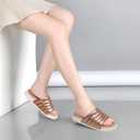 GPOS Womens Slides with Memory Foam Soft Cushioned Cozy House Slippers for Woman Comfy Open Toe Ladies Sandals Leather Slip on Bedroom Shoes Plantar Fasciitis Indoor Outdoor (Gold, M)