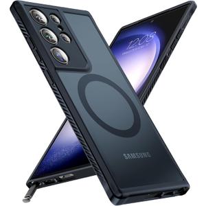 TOCOL for Samsung Galaxy S23 Ultra Case Magnetic, [Full Camera Protection] [Military Drop Protection] Translucent Matte Back Cover for S23 Ultra 6.8", Black