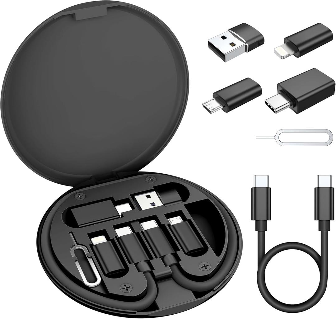 Elebase Multi USB C Charger Adapter Cable Kit (5+1),Travel Type C to iOS Adaptor Box with 1Ft 100W Charging Cord,USBC to Micro Converter,USB 3.0 OTG,Portable Card Storage,Tray Eject Pin,Data Transfer