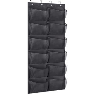 KIMBORA Boots Hanging Shoe Organizer for Closet 12 Extra Large Mesh Pockets Over The Door Shoe Rack for Men Shoes Size 16, Black