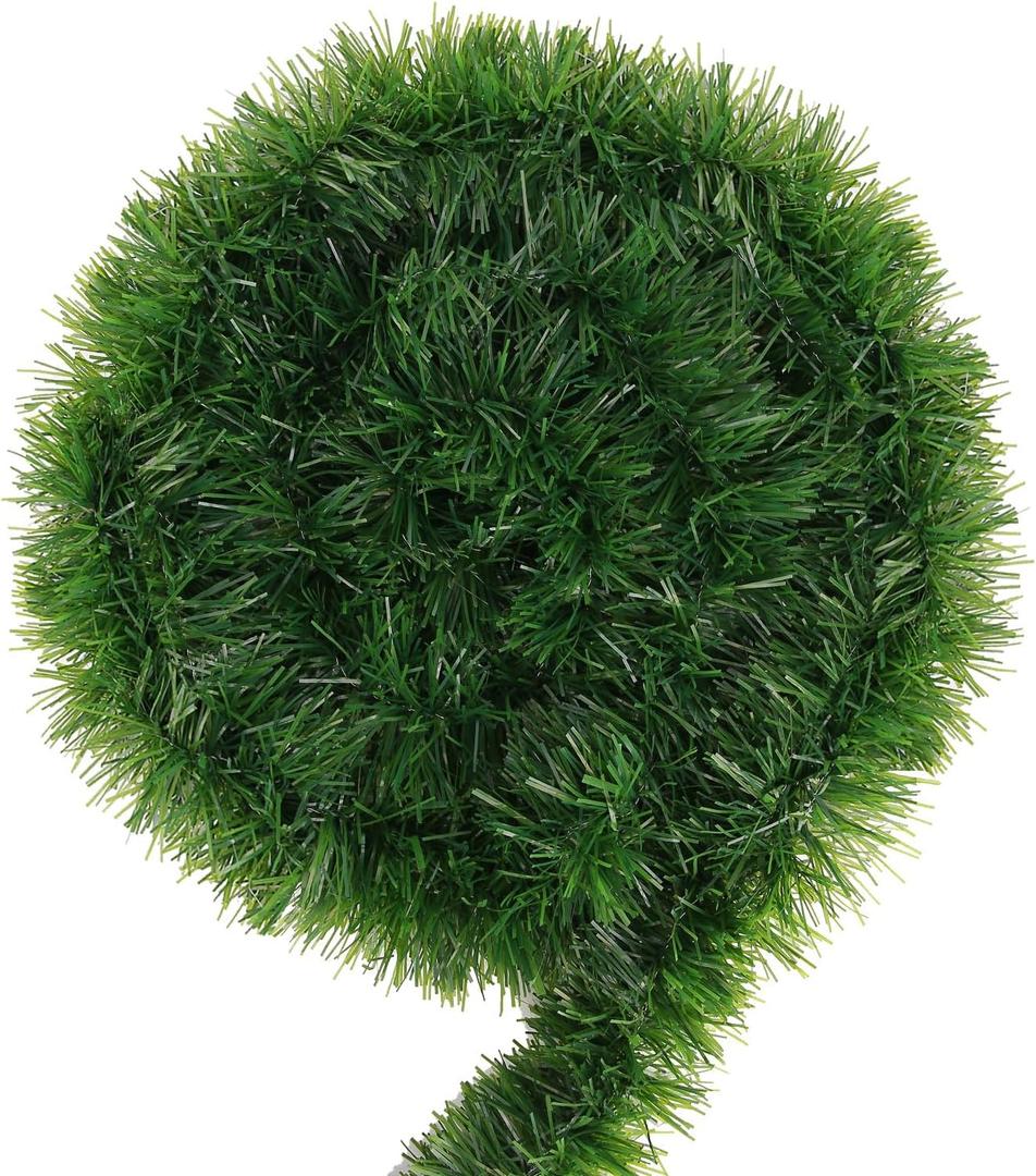 Green Garland Christmas Decorations,50Ft Xams Greenery Tinsel Stems Non-Lit Soft Twist Garland Decor for Tree Stairs Railing Front Door Mantle Fireplace Indoor Outdoor Holiday Home