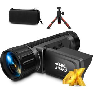 Video Camera Beginner with 3.0" Screen/Hood/Battery/SD Card/Case, Digital Camcorder Manual Focus 48MP Photo Timelapse Camera