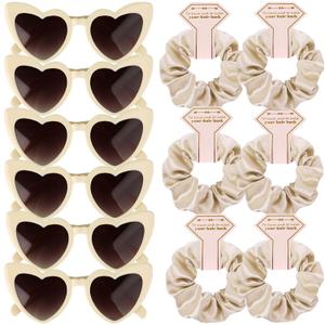 Satin Bridesmaid Scrunchies Bachelorette HairTies Set of 6 sunglasses Bridal Shower No Damage Hair ties ideas Gift for Wedding Party Favors Bridesmaid Proposal Gifts