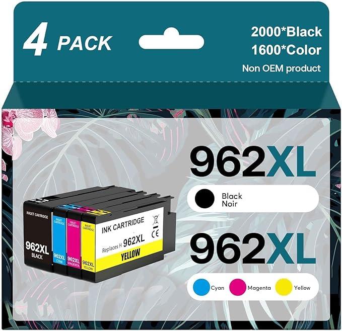 HP Original 962 Cyan, Magenta, Yellow / 962XL Black Ink Cartridges (4-Pack) | Works OfficeJet 9010 Series, OfficeJet Pro 9010, 9020 Series | Eligible for Instant Ink | 3JB34AN