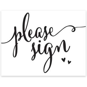 Andaz Press Wedding Party Signs, Formal Black and White, 8.5-inch x 11-inch, Please Sign, 1-Pack