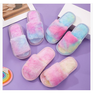 Fluffy Slippers for Kids Girls Furry Slides Open Toe Home Indoor Shoes 28-29