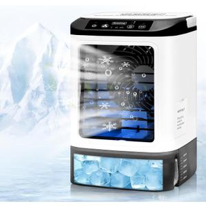2026 New Portable Air Conditioners,4 Speeds evaporative cooler with Spray/Ice Cubes Mold/900ML Tank/7 LED/Ice Box,Silent Fan Windowless air conditioner,For Home,Office,and Travel miniair conditioner