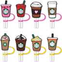 8Pcs Coffee Straw Cover for Tumbler Cap, Silicone Straw Topper, 10mm Drinking Straw Tip Covers for Accessories (Coffee)