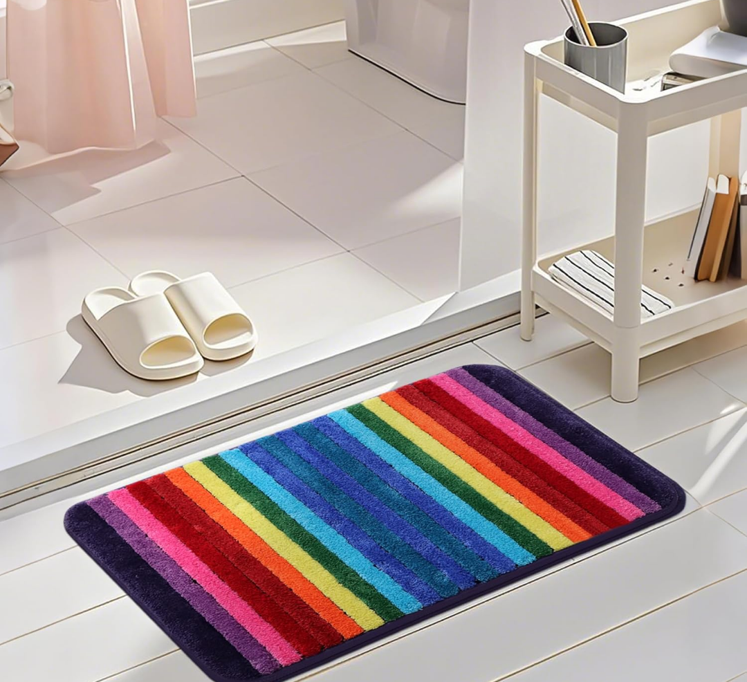 Bath Rugs for Bathroom Rainbow Bathroom Rugs Colorful Microfiber Plush Bath Mat Soft and Absorbent Bath Carpet Non-Slip Backing 20"x32"