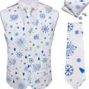 DiBanGu Mens Christmas Suit Vest and Tie Set for Men Waistcoats and Necktie Pocket Square Set for Prom Party S-3XL (White Blue)