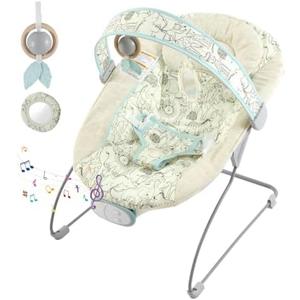 Portable Baby Bouncer for Infants,Foldable Baby Bouncer Seat,0-6M,0-20lb | 8 Melodies Music,3 Vibration Levels & Adjustable Volume,3-Point Harness,Machine Washable,Sensory Toys,Indoor & Outdoor Use