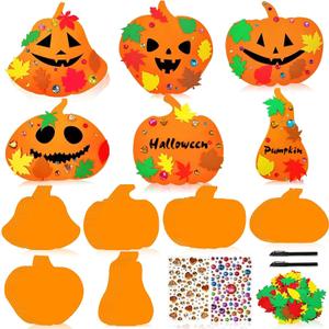 Aiofaervy 35 Pieces Halloween Foam Pumpkin Craft Kits,Foam Pumpkin with Fall Maple Leaves Rhinestone Stickers DIY Pumpkin Stickers for Halloween Thanksgiving Art Crafts Decorations