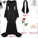 Adult Black Gothic Dress for Halloween Costume Women Cute Soft Goth Dress with Wig Flower Accessories (Black, L)
