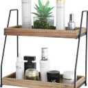 Bathroom Vanity Organizer 2-Tier Wood Countertop Storage Counter Shelf for Makeup Skincare Perfume Jewelry Tray Spice Rack Nature