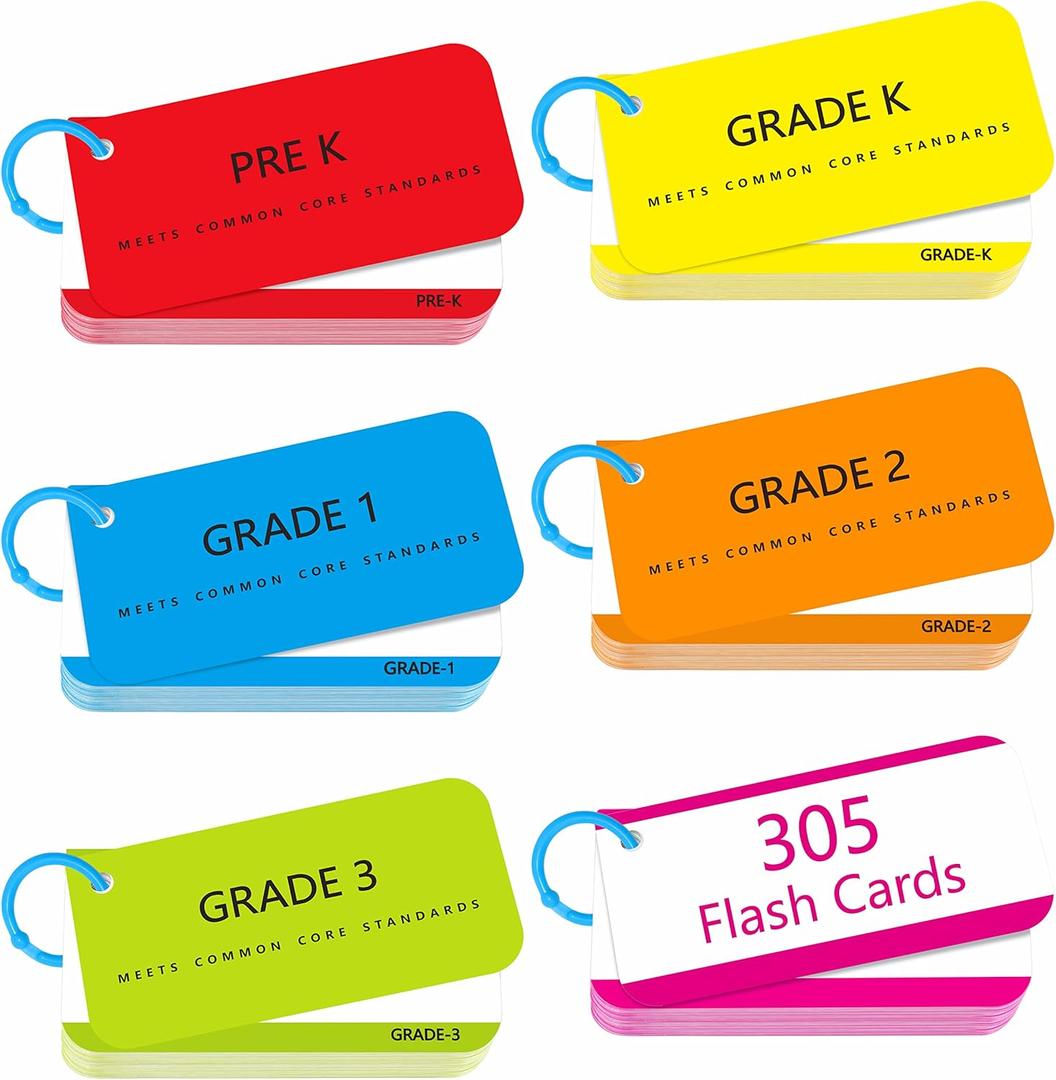 305 Dolch & Fry Sight Words Flash Cards, Include 250 Words with Sentences Plus 50 Blank Cards and 5 Index Cards, Educational Word Reading Flash Cards for Preschool to 3rd Grade