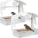 Tonitrui Window Bird Feeder with Heavy-Duty Adhesive Hooks for Outside,All-Season Metal Winter Bird Seed Feeder for Ultimate Window Viewing, 2-Pack (White)