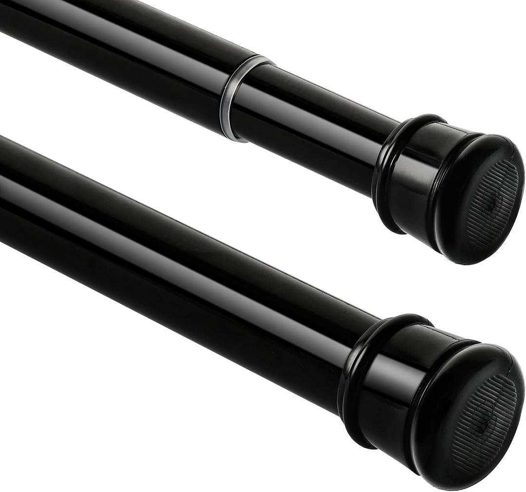 2 Pack No Sectional Assembly Tension Curtain Rod 56-104 Inch, 1" Diameter Spring Long Adjustable Shower Curtain Rods for Bathroom Windows Closet No Drilling No Rust, Black